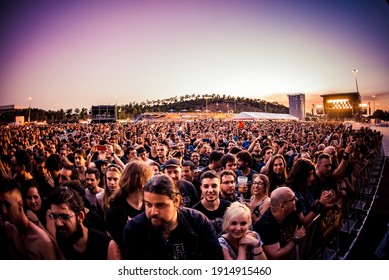 MADRID - JUN 30: The crowd in a concert at Download (heavy metal music festival) on June 30, 2019 in Madrid, Spain.