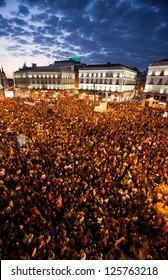 MADRID - MARCH 29: Thousands Of People Gather At Puerta Del Sol Square At The End Of A Day Of Strike On March 29, 2012 In Madrid. The Nationwide Strike Is A Reaction To Announced Labor Reforms.
