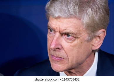 MADRID - MAY 3: Arsene Wenger At The Europa League Semi Final Match Between Atletico De Madrid And Arsenal At Wanda Metropolitano Stadium On May 3, 2018 In Madrid, Spain.