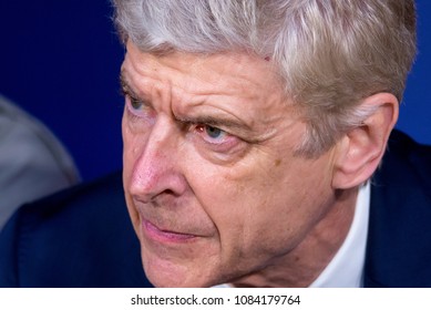 MADRID - MAY 3: The Manager Arsene Wenger At The Europa League Semi Final Match Between Atletico De Madrid And Arsenal At Wanda Metropolitano Stadium On May 3, 2018 In Madrid, Spain.