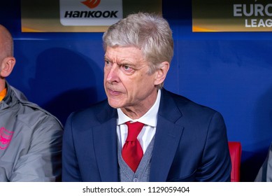 MADRID - MAY 3: The Manager Arsene Wenger At The Europa League Semi Final Match Between Atletico De Madrid And Arsenal At Wanda Metropolitano Stadium On May 3, 2018 In Madrid, Spain.