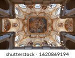 Madrid Royal Palace Hall interior view with beautiful decoration in Spain