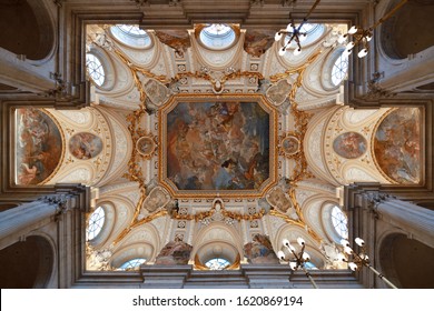 Madrid Royal Palace Hall Interior View With Beautiful Decoration In Spain