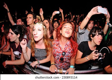 MADRID - SEP 13: Crowd in a concert at Dcode Festival on September 13, 2014 in Madrid, Spain.