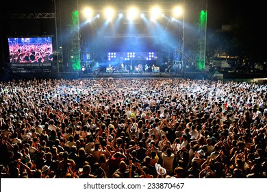 MADRID - SEP 13: Crowd in a concert at Dcode Festival on September 13, 2014 in Madrid, Spain.