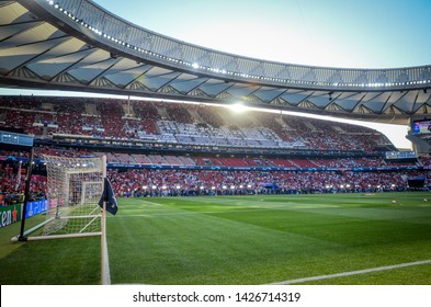 Madrid, Spain - 01 MAY 2019: General view of the Wanda Metropolitano stadium in daytime during the UEFA Champions League 2019 final match between FC Liverpool  vs Tottenham, Spain