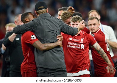 Madrid, Spain - 01 MAY 2019: Jurgen Klopp Celebrate Their Winning Of The UEFA Champions League 2019 After The Final Game Against Tottenham At Wanda Metropolitano, Spain