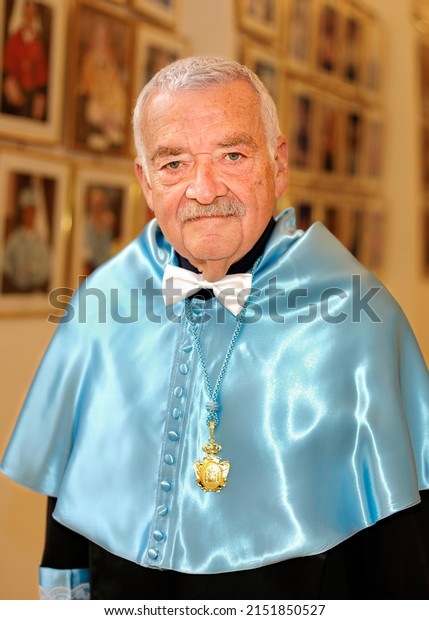 Madrid, Spain, 04,28,2022: Portrait of Hans\
Ulrich Gumbrecht, German philosopher and professor of literature at\
University at his doctoral investiture at the Complutense\
University of Madrid.