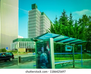 Madrid, Spain - 08 19 2017: A Photo Of The Famous Torre Picasso, Or Picasso Tower. The Tower Is One Of The Tallest Buildings In Madrid And It Its Located Next To The Pablo Picasso Square, In AZCA. 