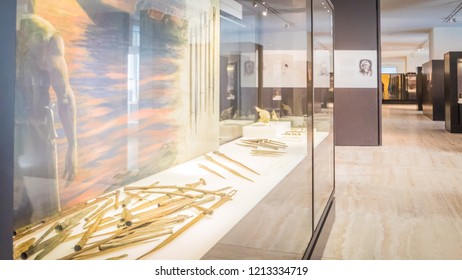 Madrid / Spain - 08 19 2017: Protohistory On Iberian Peninsula Exhibition At The National Archaeological Museum Exhibition At The Plaza De Colon Downtown Madrid