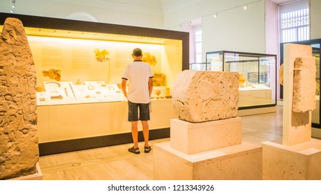 Madrid / Spain - 08 19 2017: Protohistory Rooms Exhibitions At The National Archaeological Museum At The Plaza De Colon Downtown Madrid