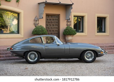 Madrid, Spain. 08/8/2020. 
The Jaguar E-Type (known in the United States as the Jaguar XK-E) is a sports car of the English manufacturer Jaguar Cars, manufactured between 1961 and 1975.