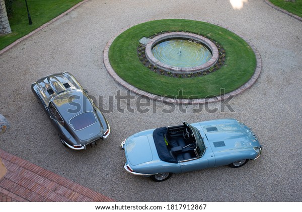 Madrid,\
Spain. 08/8/2020. \
The Jaguar E-Type (known in the United States\
as the Jaguar XK-E) is a sports car of the English manufacturer\
Jaguar Cars, manufactured between 1961 and\
1975.