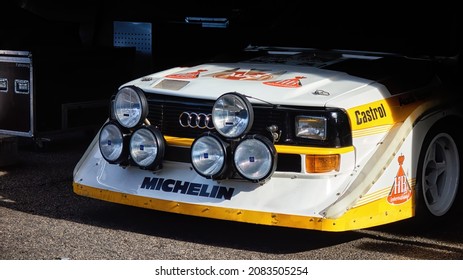 Madrid, Spain; 11-28-2021: Front Grill Of An Old Racing Audi Quattro S1 In The Boxes