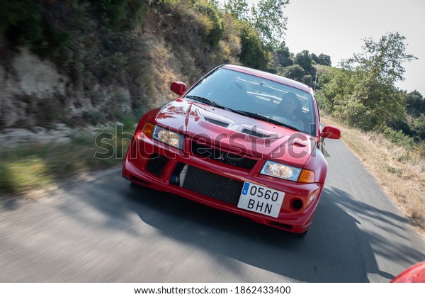 \
Madrid, Spain.\
12-08-2020. The Mitsubishi Lancer Evolution was a C-segment sedan\
passenger car produced by the Japanese manufacturer Mitsubishi from\
1992 to 2016.