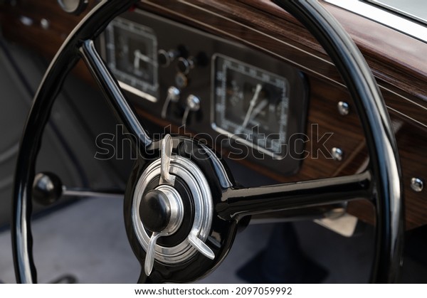 Madrid,\
Spain. 12-11-21.Hispano-Suiza is a Spanish luxury and competition\
car company, which also had its side in the design and manufacture\
of aviation engines. In the image a Hispano\
K6.