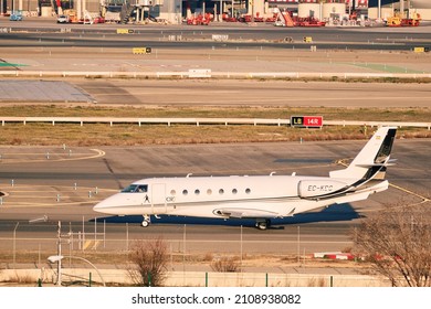 Madrid, Spain - 16 January 2022. Cristiano Ronaldo Plane At Adolfo Suarez Madrid Barajas Airport