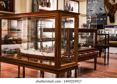 MADRID, SPAIN - 28 MARCH, 2018:Expositions Maritime Museum in Madrid history of the Spanish Navy ship models historical artifacts . 