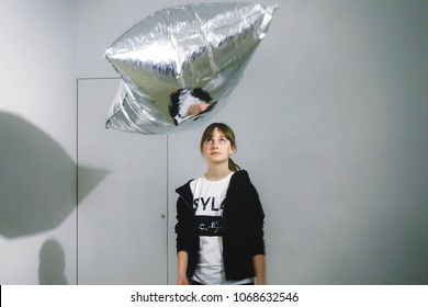 MADRID, SPAIN - APRIL 05, 2018: A Girl Playing With 