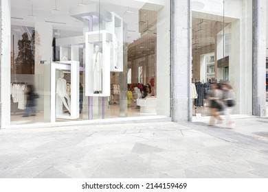 Madrid, Spain - April 09, 2022: Shop window of Zara Plaza de España. The largest Zara store in the world. Concept of shopping, inditex, Amancio Ortega, clothing and international business
