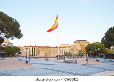 MADRID, SPAIN - APRIL 14: View Of The Gardens Of Discovery Plaza De ColÃ³n On April 14, 2016 In Madrid, Spain.