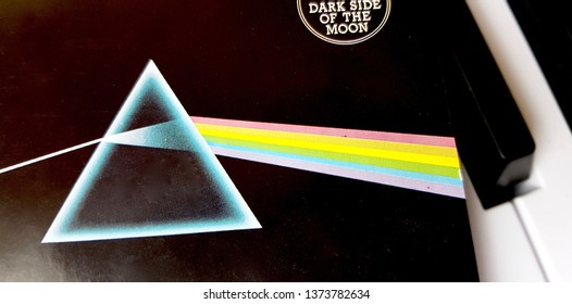 MADRID, SPAIN - APRIL 18: Cover of the album Dark side of the moon on a synthesizer on April 18, 2019 in Madrid, Spain.