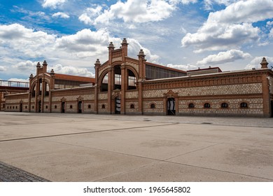 Madrid, Spain- April 30, 2021: Side Photo Of The Slaughterhouse Building In Madrid.  Livestock Buildings.  Madrid Slaughterhouse