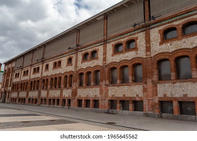 Madrid, Spain- April 30, 2021:Side Photo Of The Slaughterhouse Building In Madrid.  Livestock Buildings.  Madrid Slaughterhouse