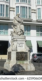 MADRID, SPAIN, AUGUST 22, 2016, Statue Of The Spanish Dramatist, Poet And Writer Pedro Calderón De La Barca By By Joan Figueras Vila. Madrid, 22 August 2016