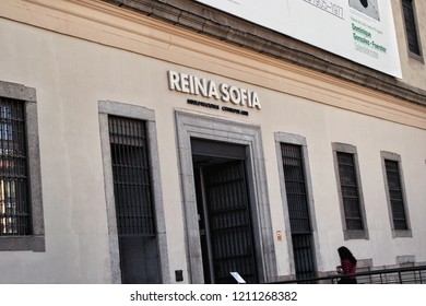 MADRID, SPAIN - AUGUST 25, 2014: Main Entrance Of The Museo Nacional Centro De Arte Reina Sofía. It Is Located Near The Atocha Train Station And It Is Part Of The So-called Golden Triangle Of Art.