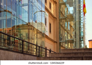 MADRID, SPAIN - AUGUST 25, 2014: Main Entrance Of The Museo Nacional Centro De Arte Reina Sofía. It Is Located Near The Atocha Train Station And It Is Part Of The So-called Golden Triangle Of Art.