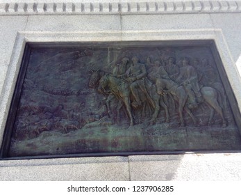 MADRID, SPAIN - AUGUST, 30TH, 2017: Perspective Of The Equestrian Statue Of General San Martín In The Parque Del Oeste (West Park) Of Madrid, Spain