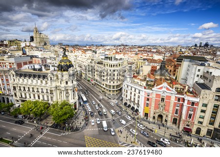 Image, Stock Photo Madrid Street scene with bicycle