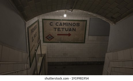 MADRID, SPAIN - Dec 02, 2019: Chamberi Station Closed Since 1966, It Was Designed By Antonio Palacios And After Decades Of Neglect, The Movie Barrio De Fernando Leon De Aranoa Brou