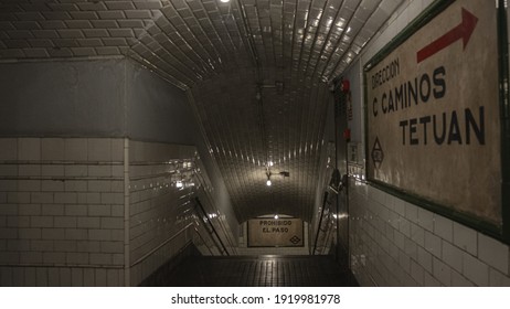 MADRID, SPAIN - Dec 02, 2019: Chamberi Station Closed Since 1966, It Was Designed By Antonio Palacios And After Decades Of Neglect, The Movie Barrio De Fernando Leon De Aranoa Brou