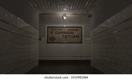 MADRID, SPAIN - Dec 02, 2019: Chamberi Station Closed Since 1966, It Was Designed By Antonio Palacios And After Decades Of Neglect, The Movie Barrio De Fernando Leon De Aranoa Brou