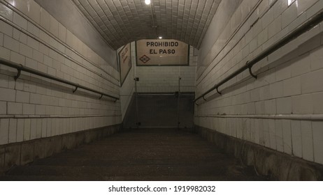 MADRID, SPAIN - Dec 02, 2019: Chamberi Station Closed Since 1966, It Was Designed By Antonio Palacios And After Decades Of Neglect, The Movie Barrio De Fernando Leon De Aranoa Brou