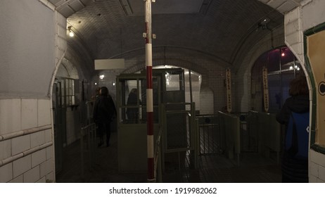 MADRID, SPAIN - Dec 02, 2019: Chamberi Station Closed Since 1966, It Was Designed By Antonio Palacios And After Decades Of Neglect, The Movie Barrio De Fernando Leon De Aranoa Brou