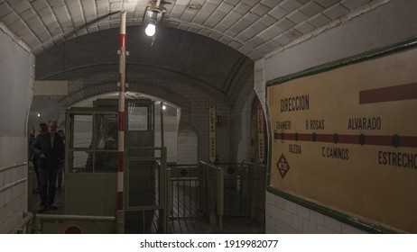 MADRID, SPAIN - Dec 02, 2019: Chamberi Station Closed Since 1966, It Was Designed By Antonio Palacios And After Decades Of Neglect, The Movie Barrio De Fernando Leon De Aranoa Brou