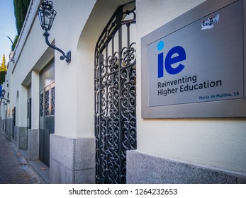 Madrid, Spain - December 4, 2018: A Photo Of The Exterior Facade Of The Famous Instituto De Empresa Or IE Business School In Madrid, Spain, Europe. The Photo Was Taken In A Sunny Day In Fall.