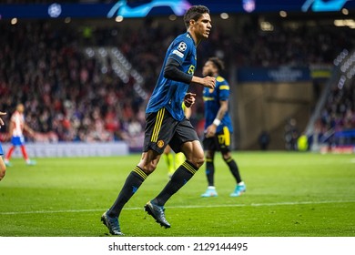 Madrid, Spain, Estadio Wanda Metropolitano - 02 23 2022: UCL Round Of 16 Game Between Atletico De Madrid And Manchester United; Raphael Varane During Game