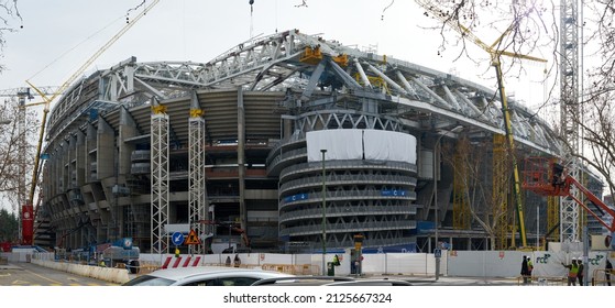 Madrid, Spain - FEB 07 2022: Santiago Bernabéu Stadium In Renovation