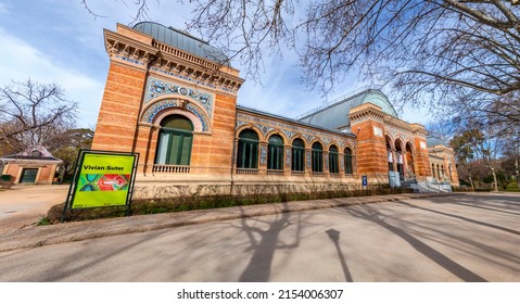 Madrid, Spain - FEB 17, 2022: The Velazquez Palace Is An Exhibition Hall Located In Buen Retiro Park, Madrid, Spain. Built In1883 By Ricardo Velazquez Bosco.