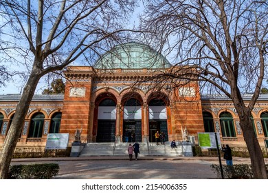 Madrid, Spain - FEB 17, 2022: The Velazquez Palace Is An Exhibition Hall Located In Buen Retiro Park, Madrid, Spain. Built In1883 By Ricardo Velazquez Bosco.