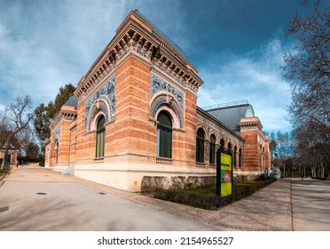 Madrid, Spain - FEB 17, 2022: The Velazquez Palace Is An Exhibition Hall Located In Buen Retiro Park, Madrid, Spain. Built In1883 By Ricardo Velazquez Bosco.