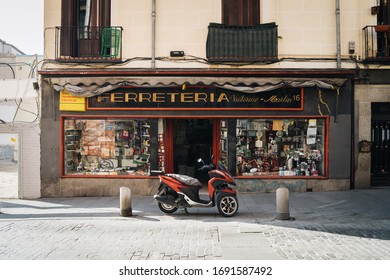 Madrid, Spain; Feb 23 2019: Facade Of 
Hardware Store In Center Of The City