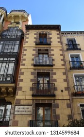 MADRID, SPAIN - FEBRUARY, 13TH, 2019: View Of The Facade Of The Birthplace Of The Spanish Writer Pedro Calderón De La Barca In Madrid
