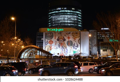 MADRID, SPAIN - FEBRUARY 19: Facade Of El Corte Ingles With The Chinese Year On February 19, 2018 In Madrid, Spain.