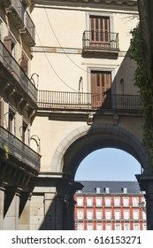 Madrid (Spain): historic buildings in Plaza Mayor, the main square of the city