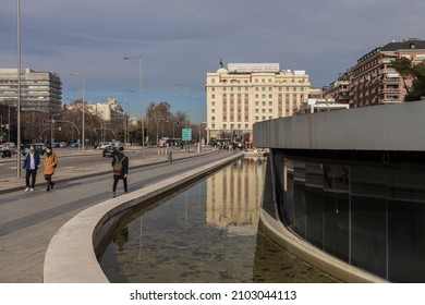 Madrid, Spain - January 07, 2022. Paseo de la Castellana is one of the main avenues in Madrid.